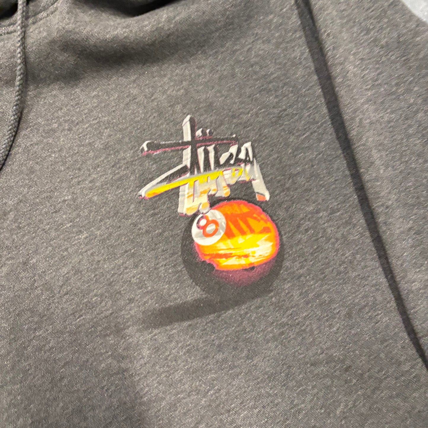 Stussy grey 8 ball flame hoodie (L)
