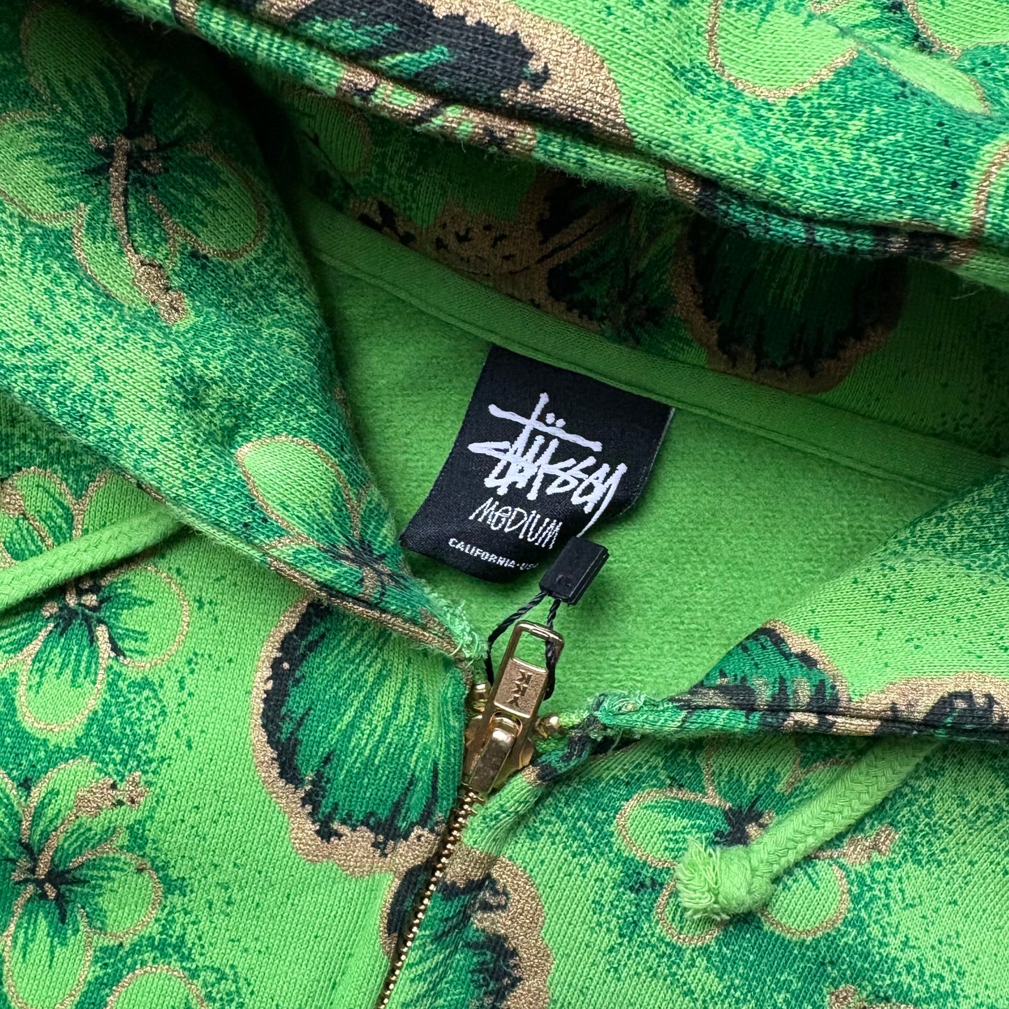 Stussy green floral zip up hoodie (M)
