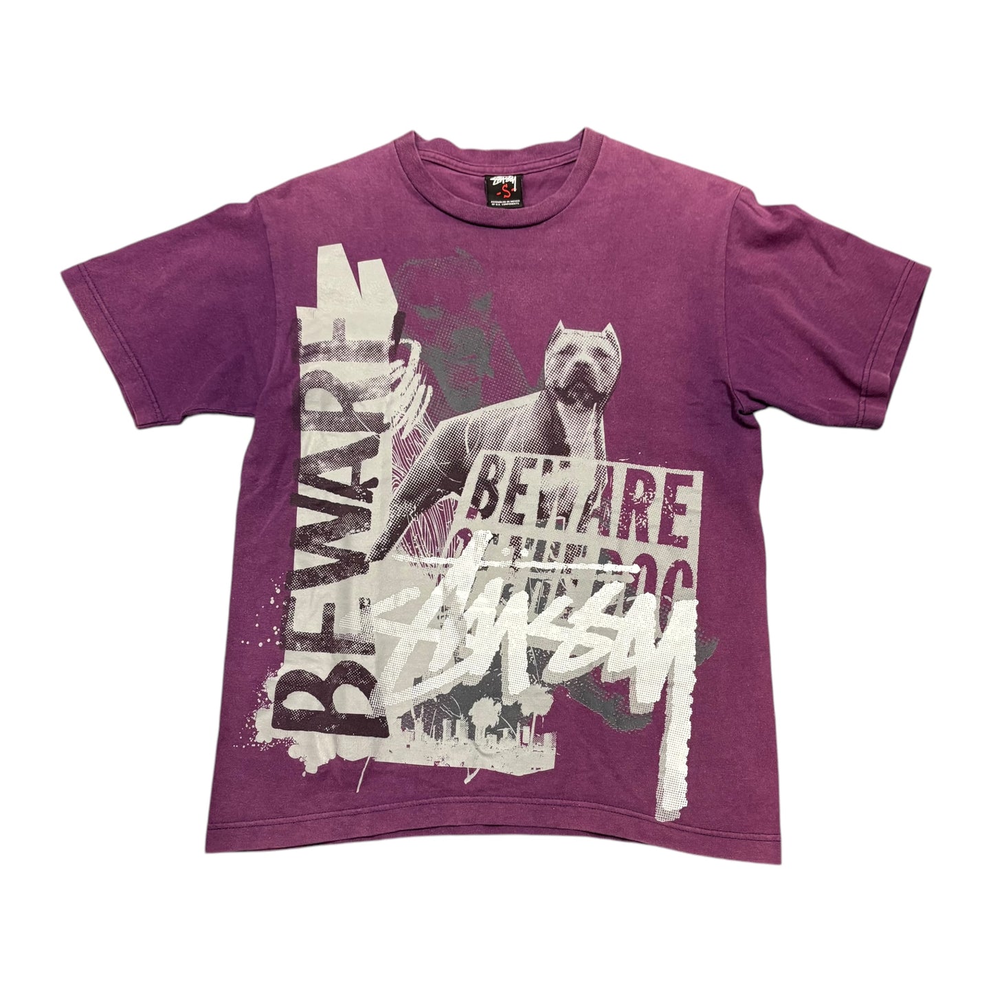Stussy purple beware of the dogs graphic tee (S)