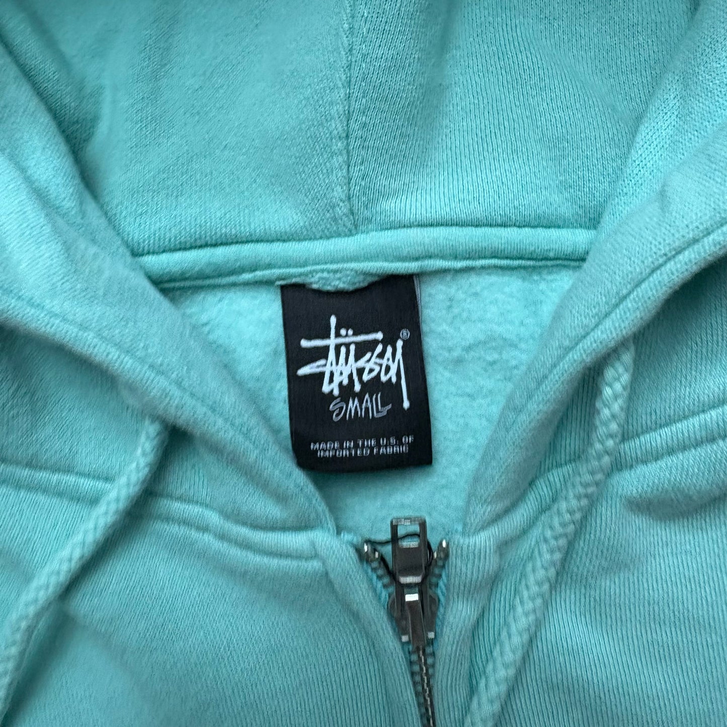 Stussy light blue zip up hoodie (S)