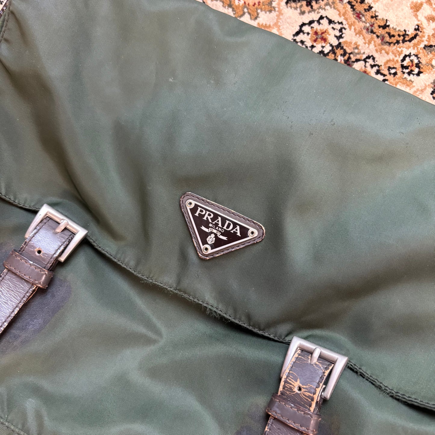 Prada green satchel crossbody bag
