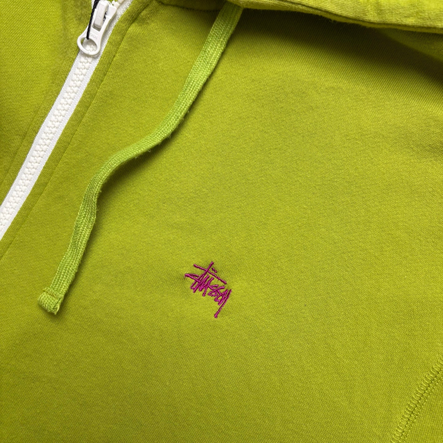 Stussy lime green zip up hoodie (XL)