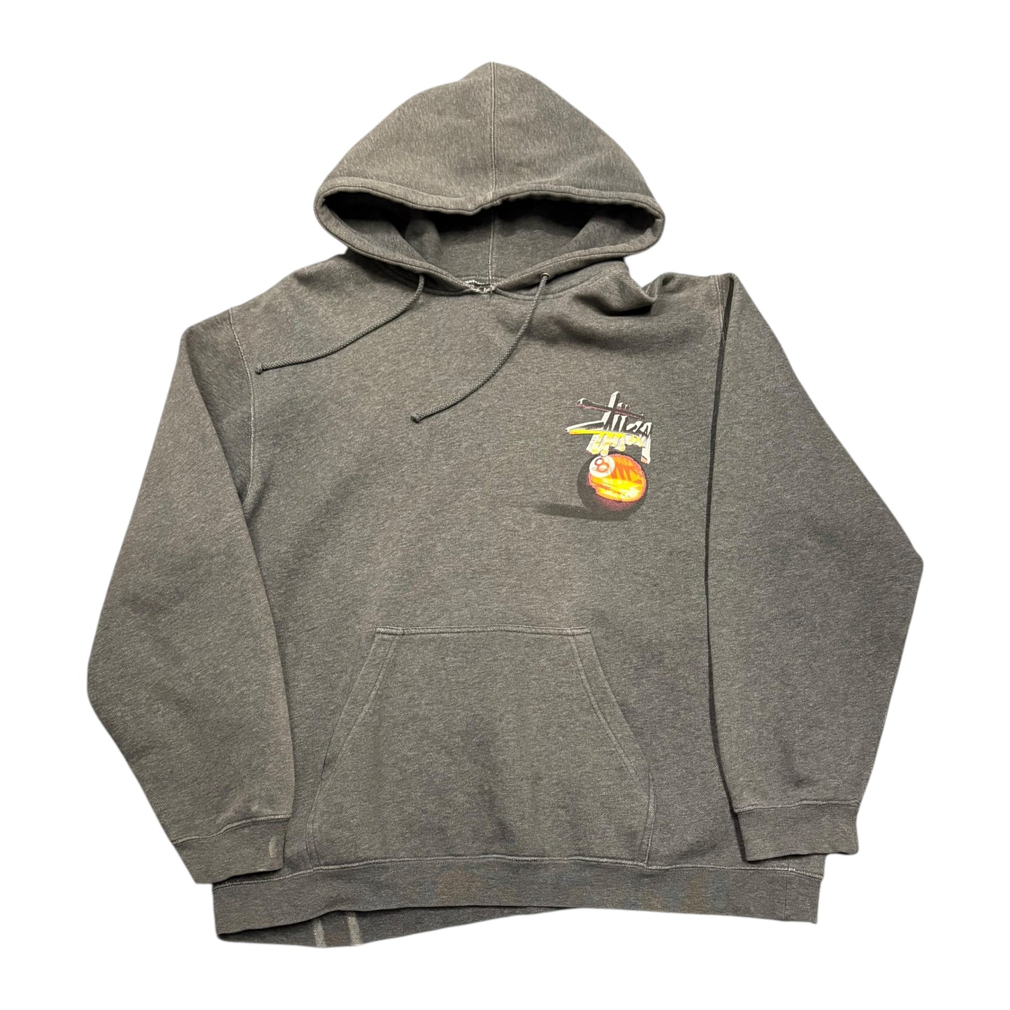 Stussy grey 8 ball flame hoodie (L)