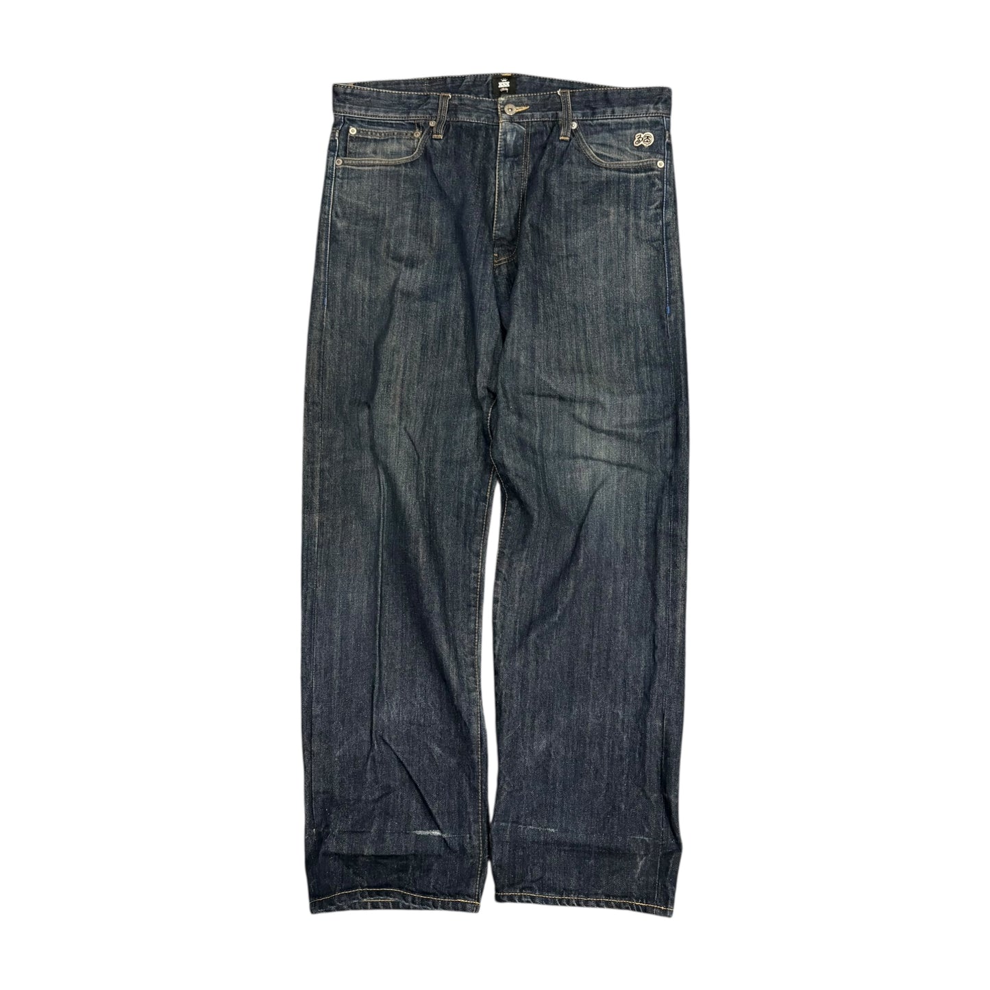 Stussy navy blue embroidered jeans (W36” L30”)