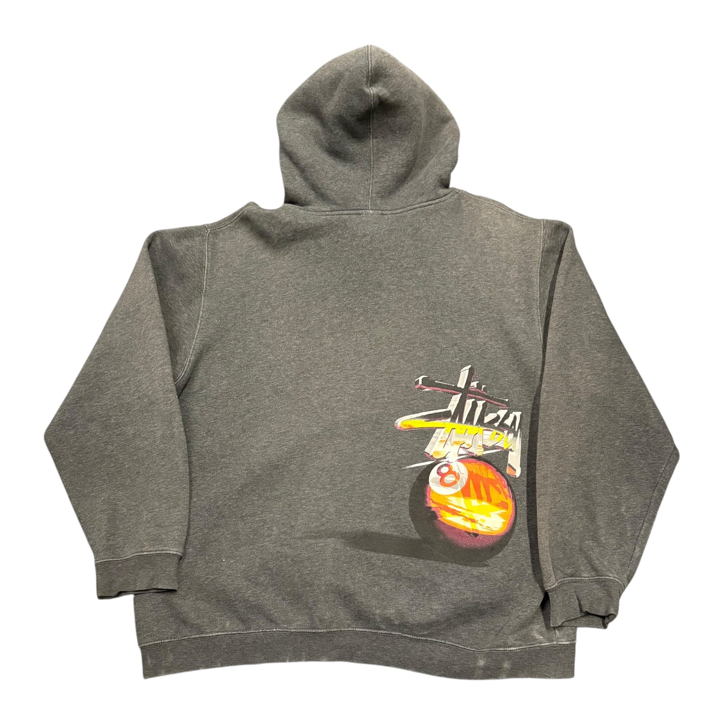 Stussy grey 8 ball flame hoodie (L)