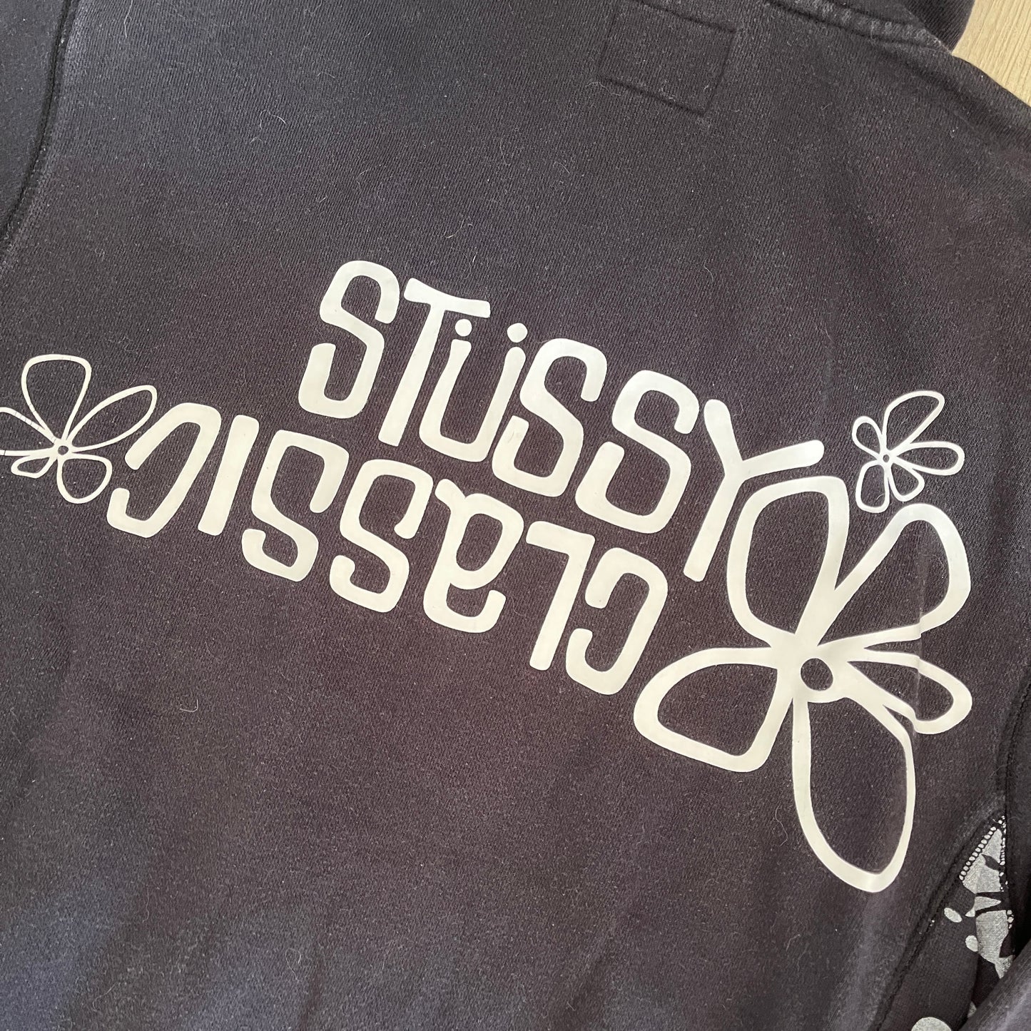 Stussy classics black flower zipup hoodie (M)