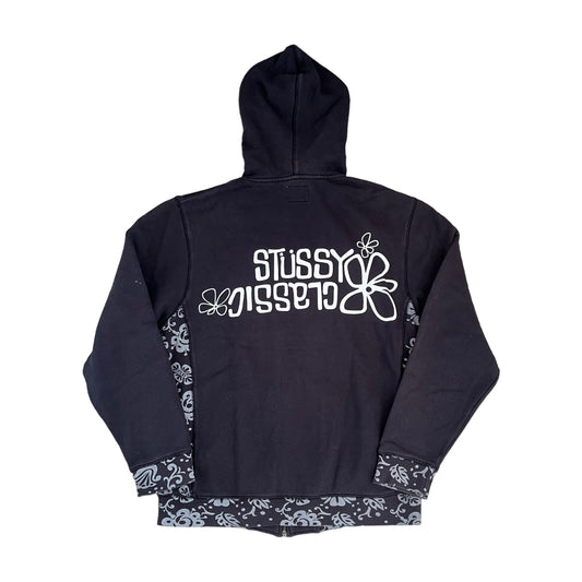 Stussy classics black flower zipup hoodie (M)