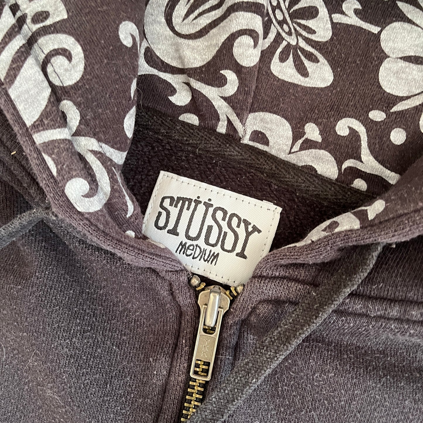 Stussy classics black flower zipup hoodie (M)