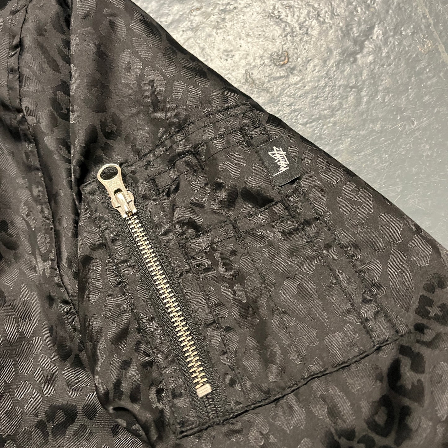 Stussy black leopard print bomber (S)