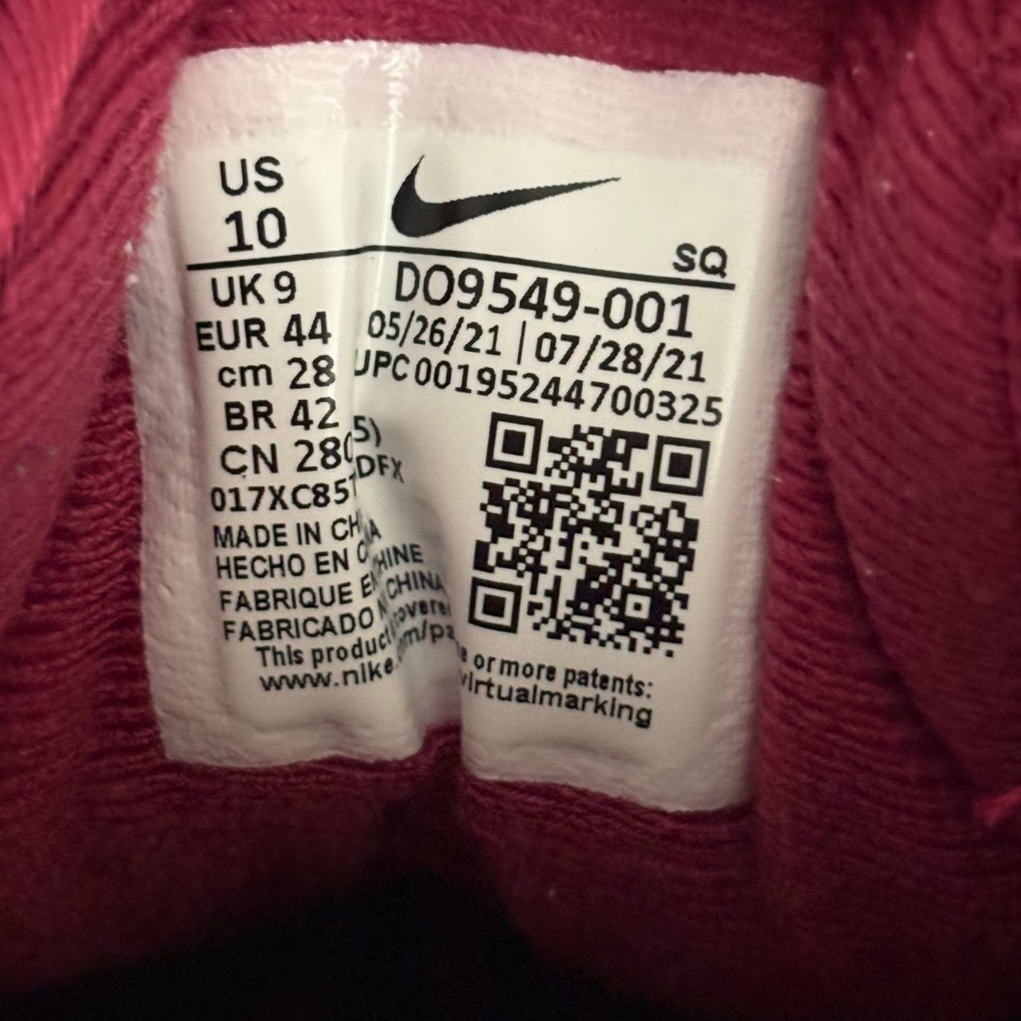 Nike air max 1 parts burgundy (UK9)