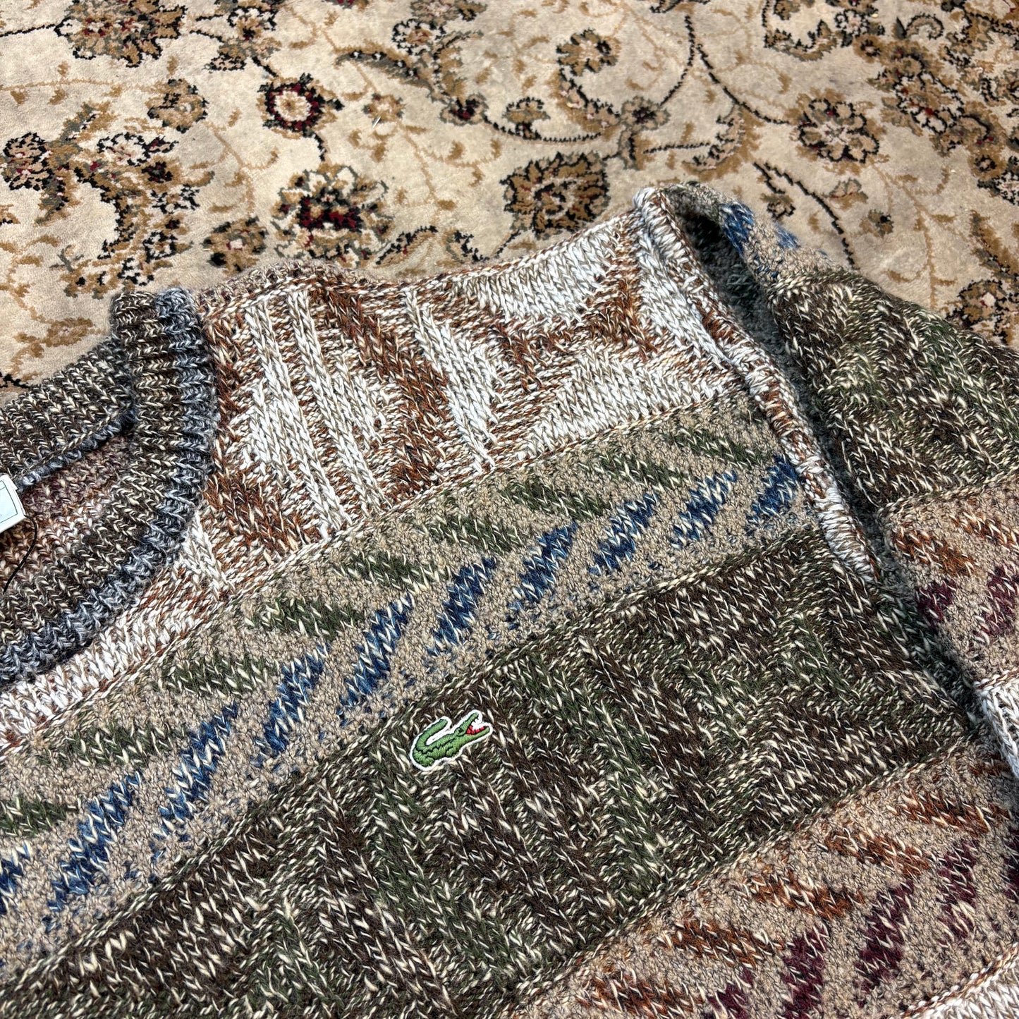 Lacoste stripe patterned heavy knit (L)
