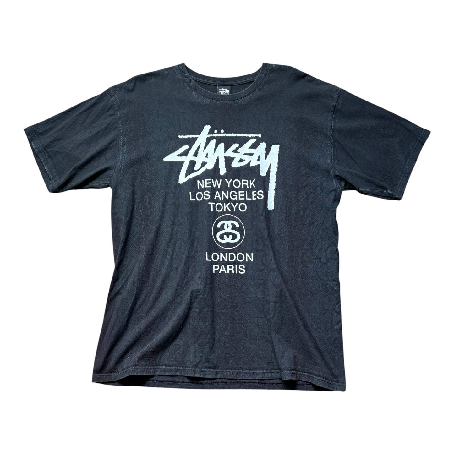 Stussy world tour black snakeskin tshirt (XL)