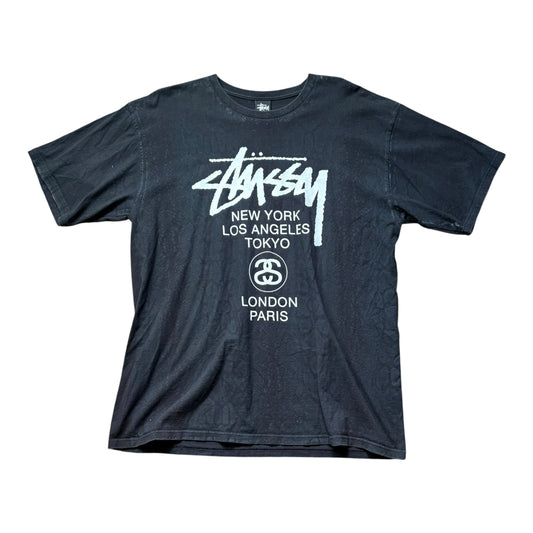 Stussy world tour black snakeskin tshirt (XL)
