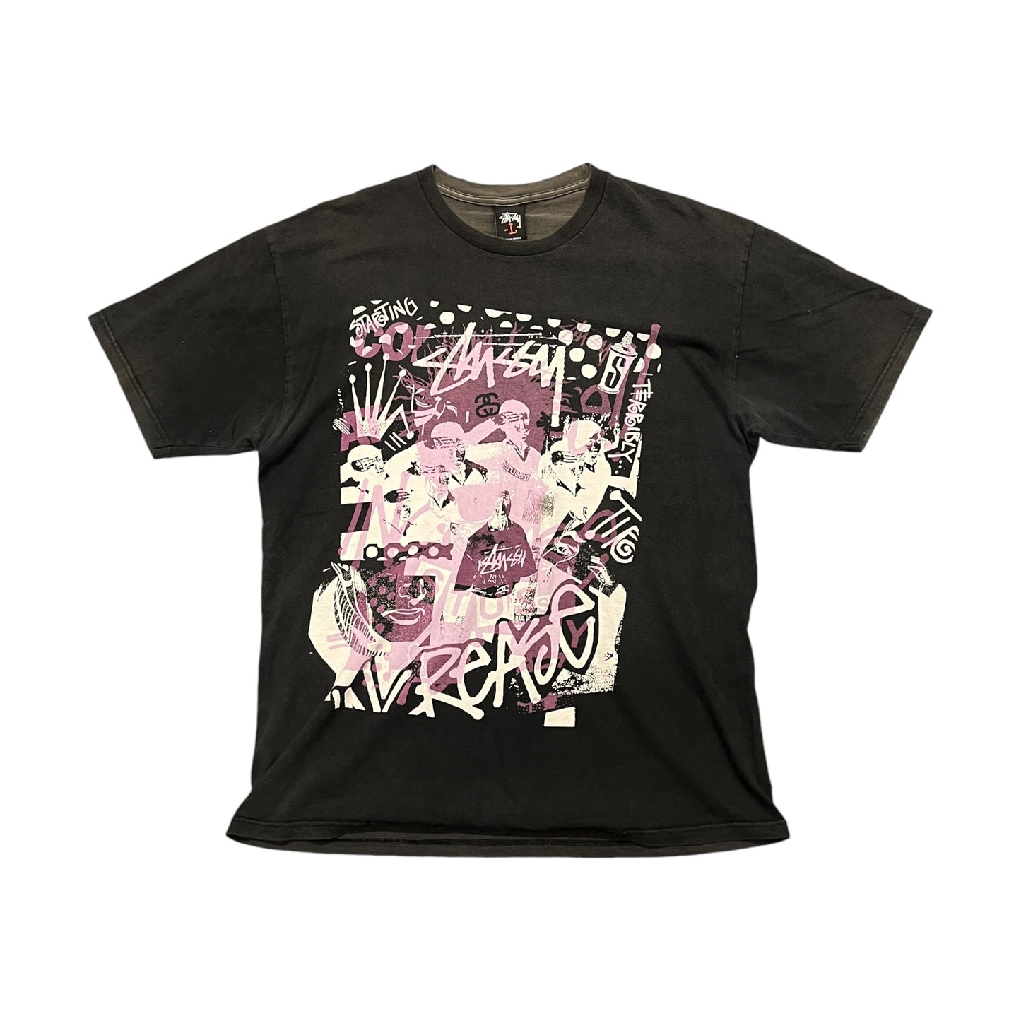 Stussy black / purple peace graphic tee (L)