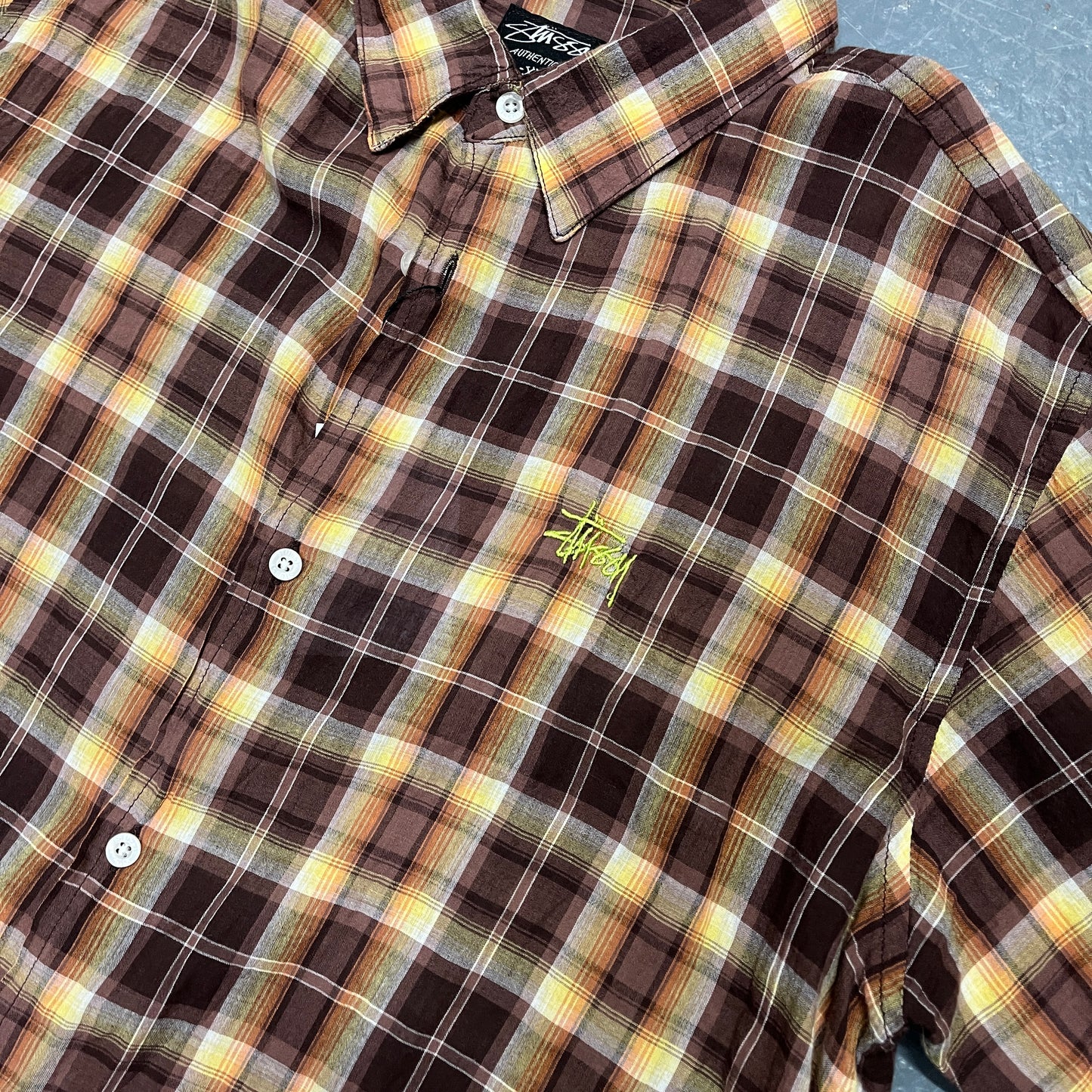 Stussy brown check button up shirt (XL)