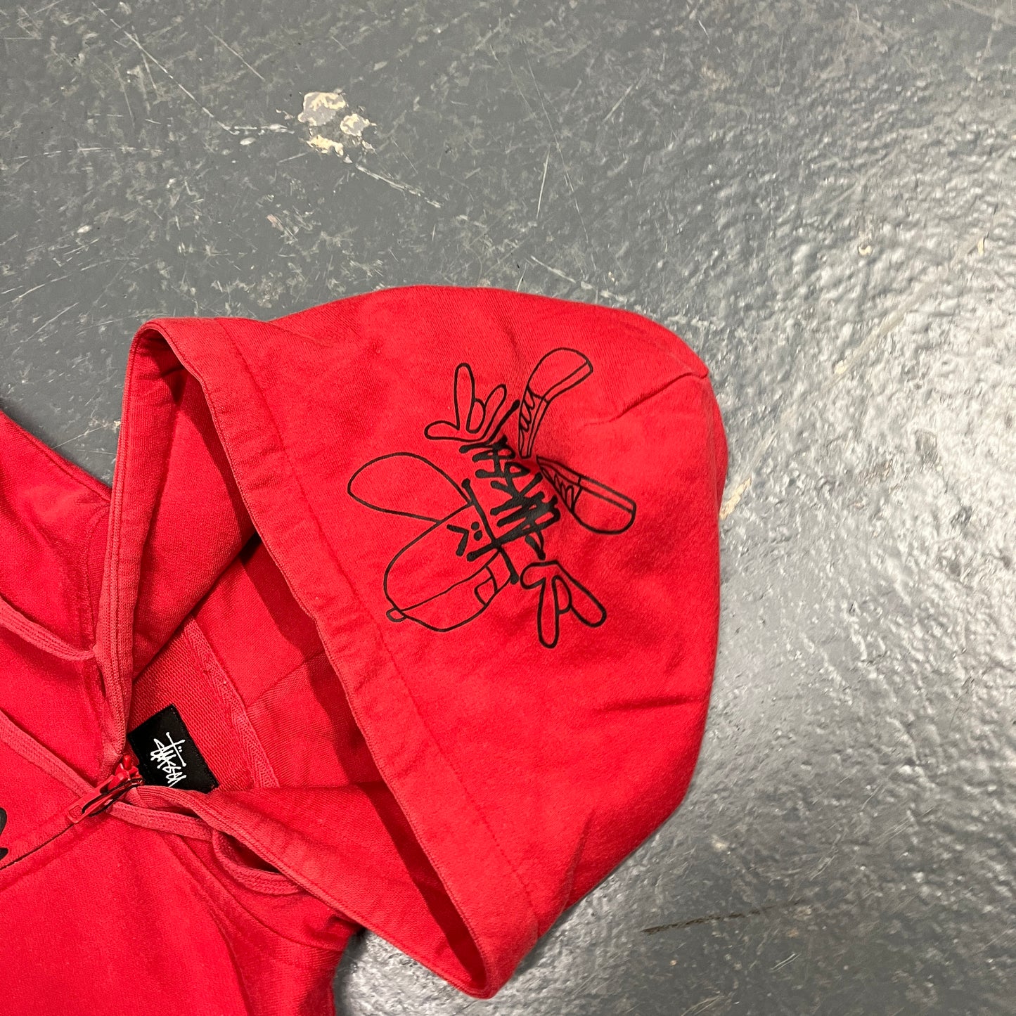 Stussy red graphic cartoon zipup hoodie (L)