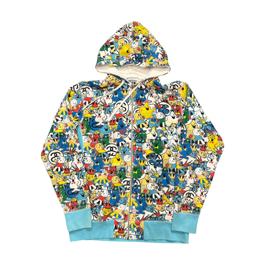 Stussy allover logo print zipup hoodie (M)