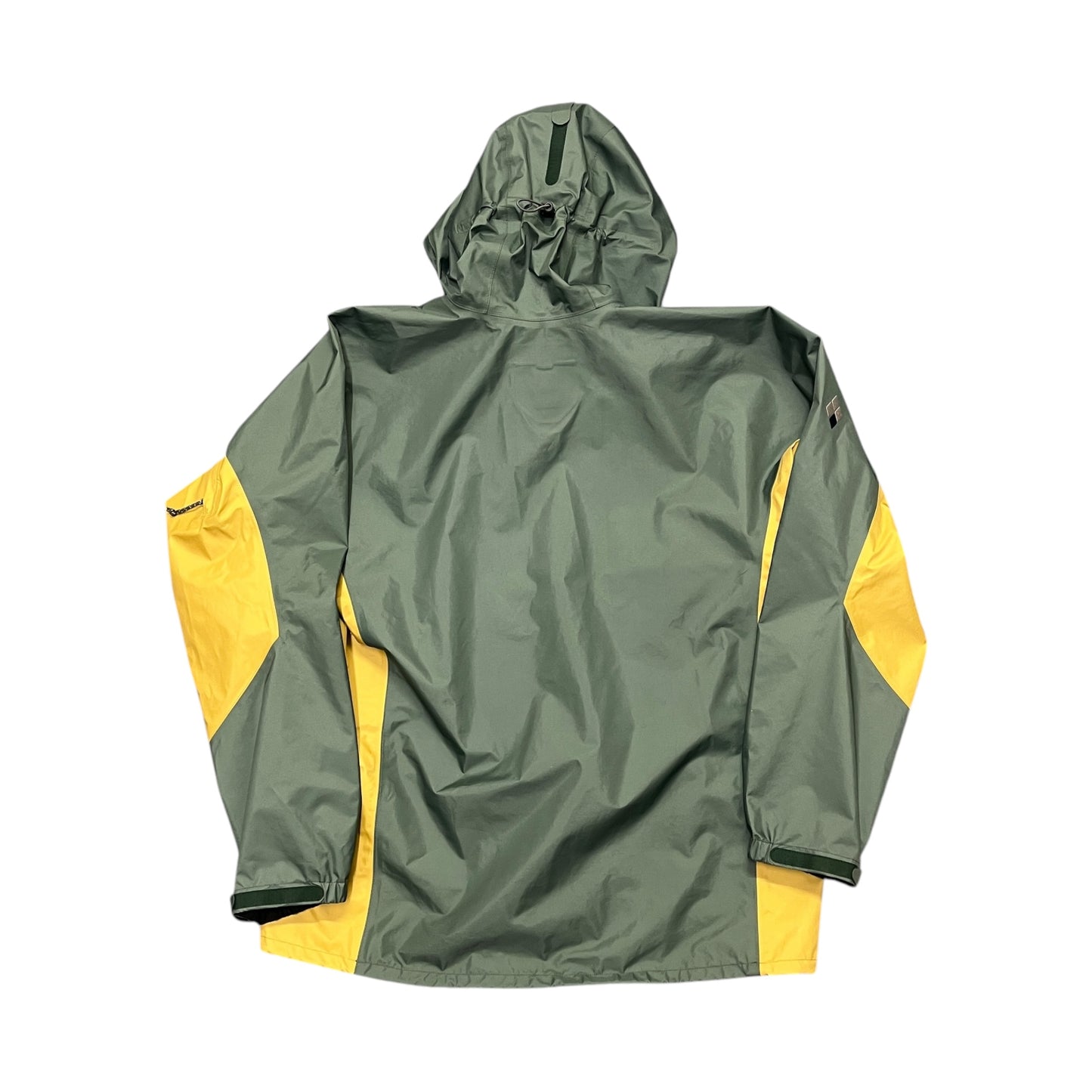 Montbell waterproof two tone green and mustard yellow jacket (L)