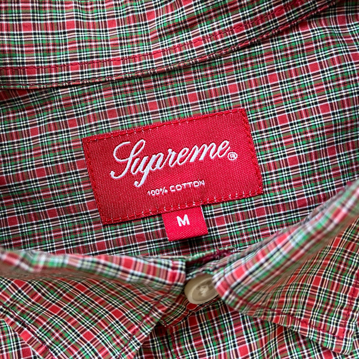 Supreme red check button up shirt (M)