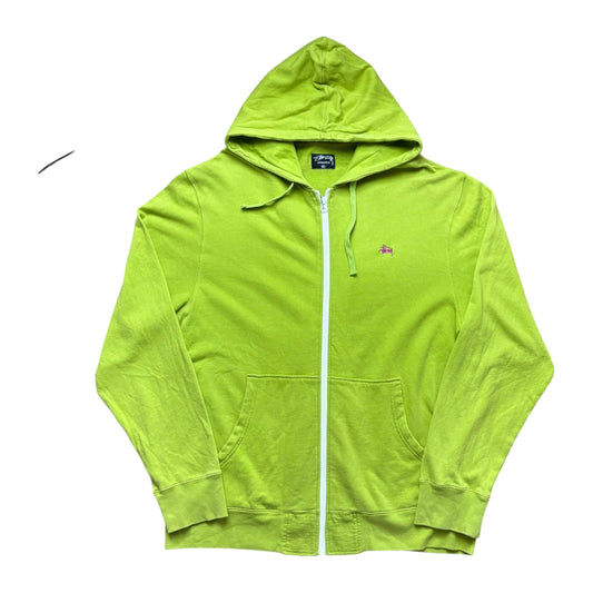 Stussy lime green zip up hoodie (XL)