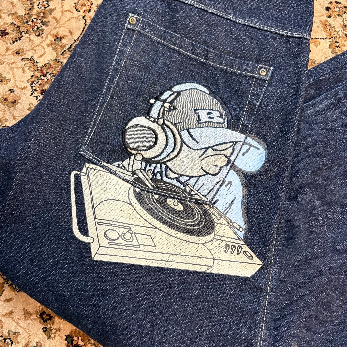 SOHK graphic navy blue DJ jeans (W34”)