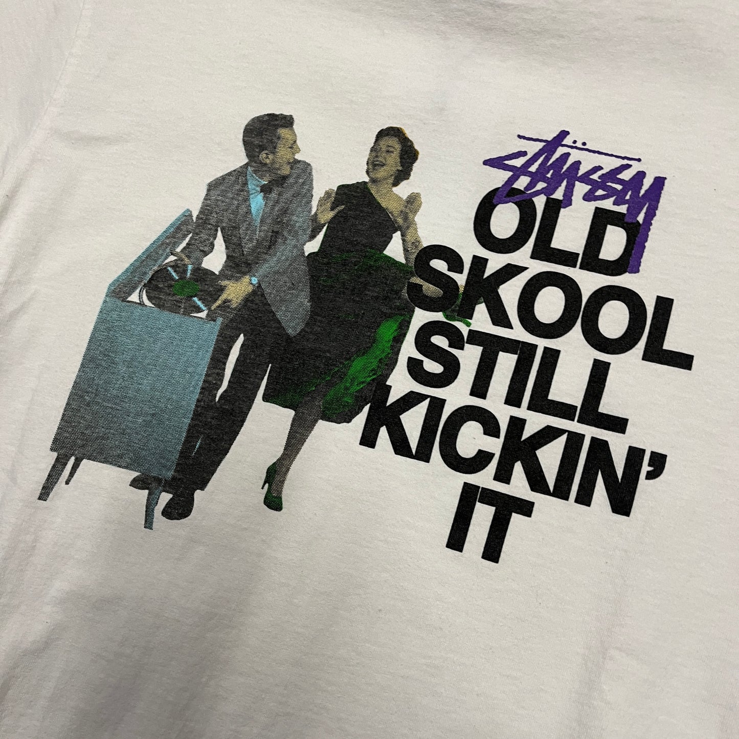 Stussy white old skool kickin it tee (M)