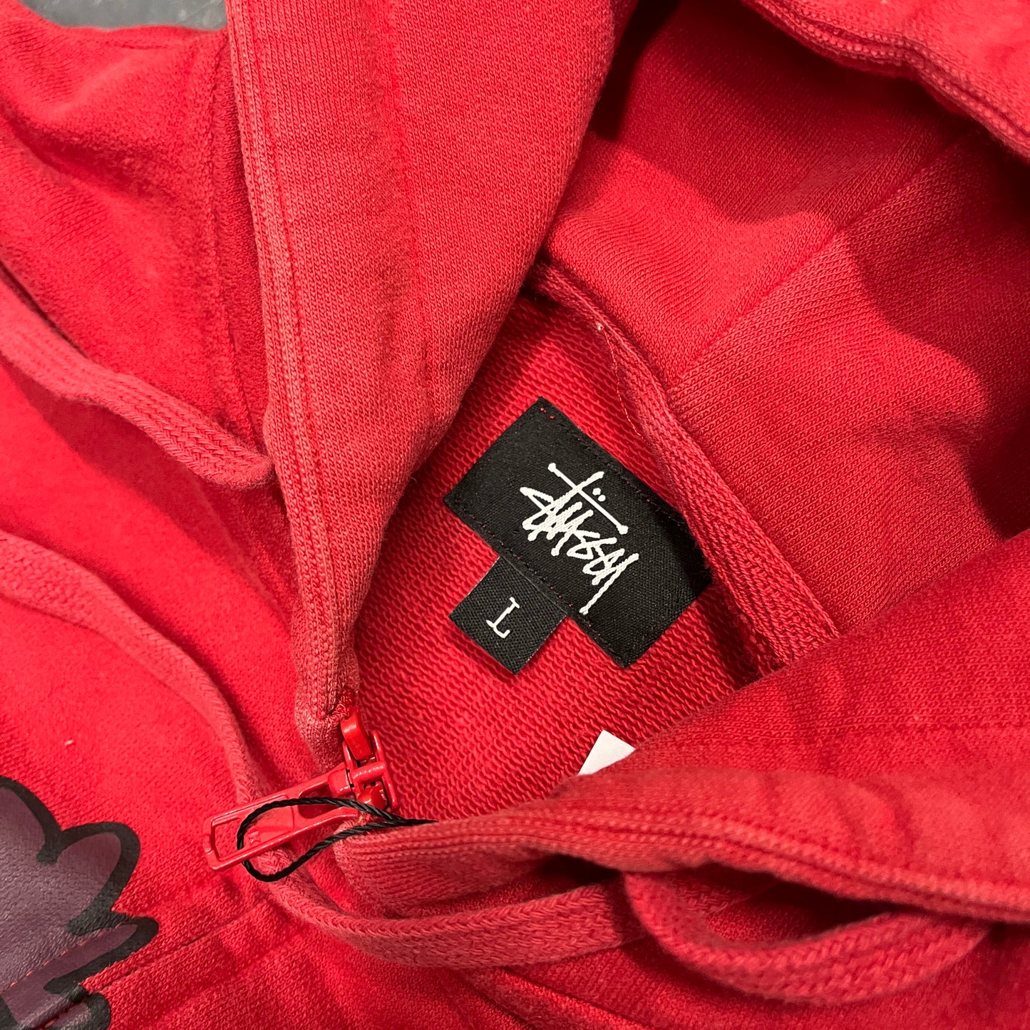 Stussy red graphic cartoon zipup hoodie (L)