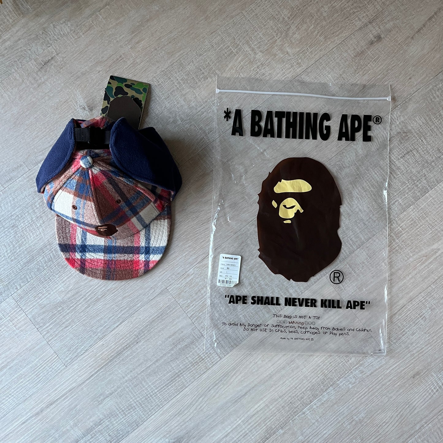 BAPE plaid trapper hat BNWT