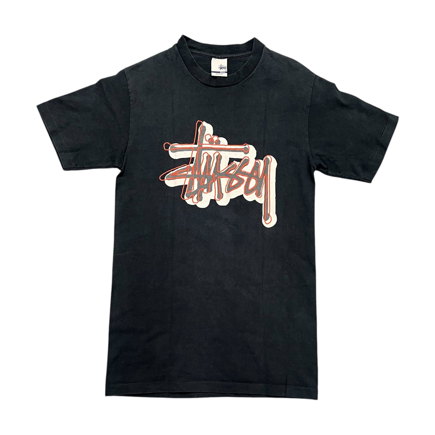 Stussy black and red spellout tee (S)