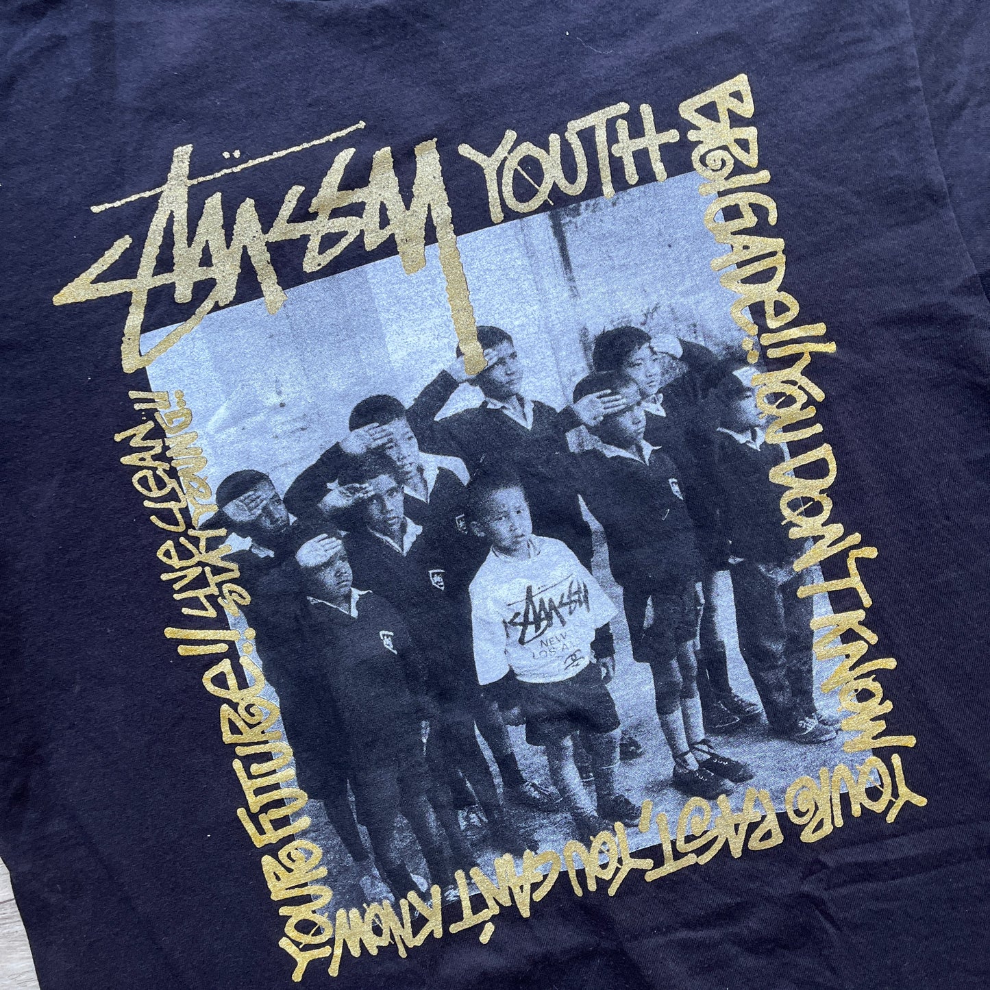 Stussy black youth spellout tee (L)