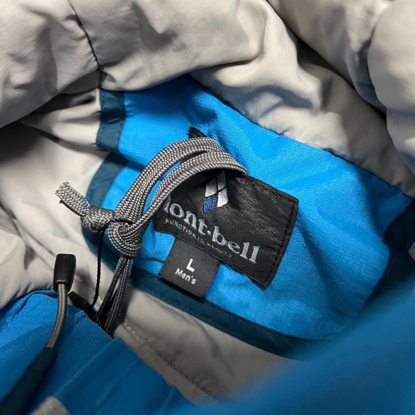 Montbell two tone blue insulated shell jacket (L)