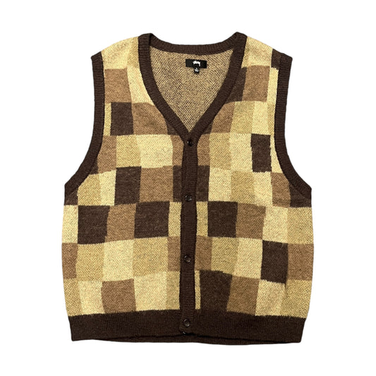 Stussy brown wobbly check knit vest