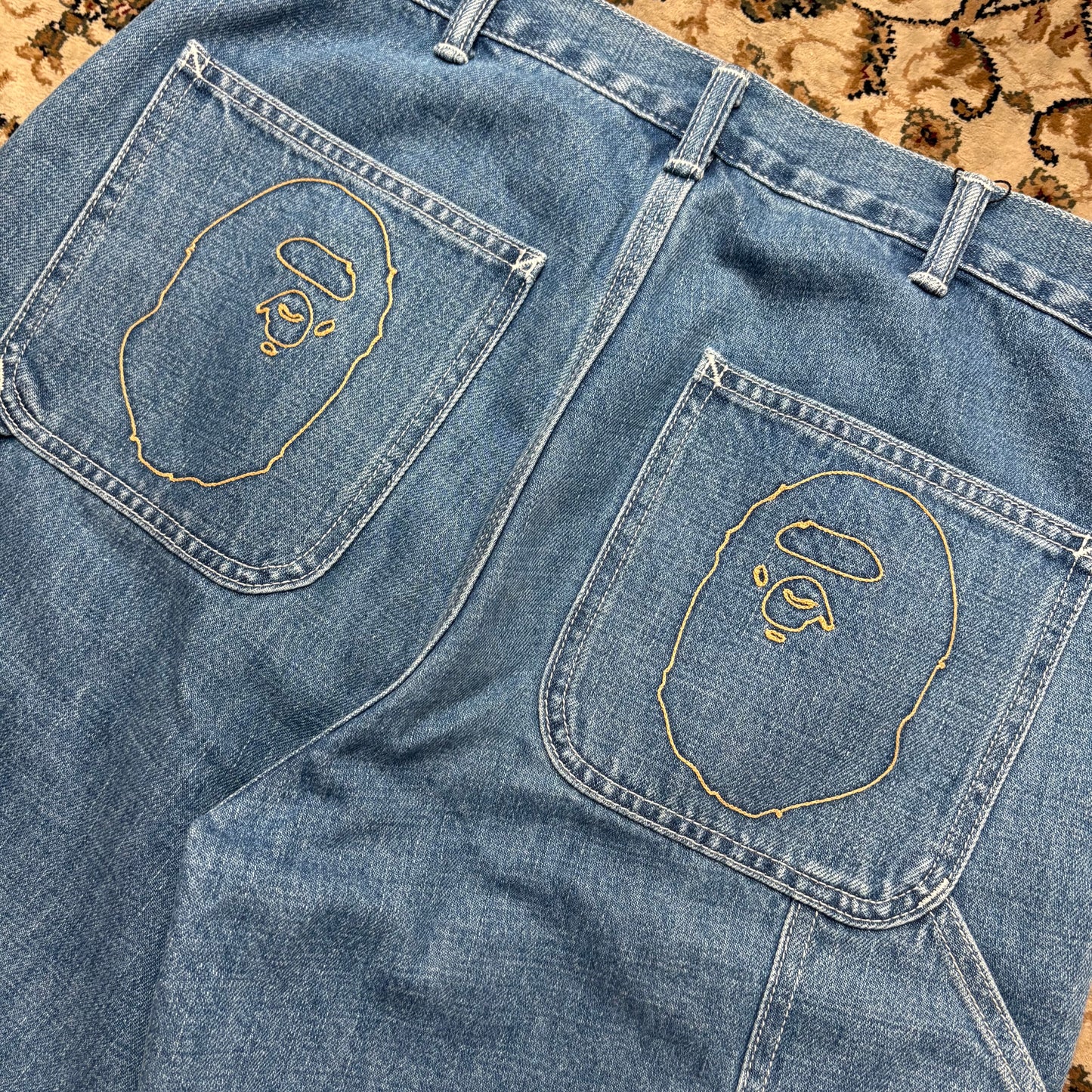 BAPE blue embroidered jorts (M)