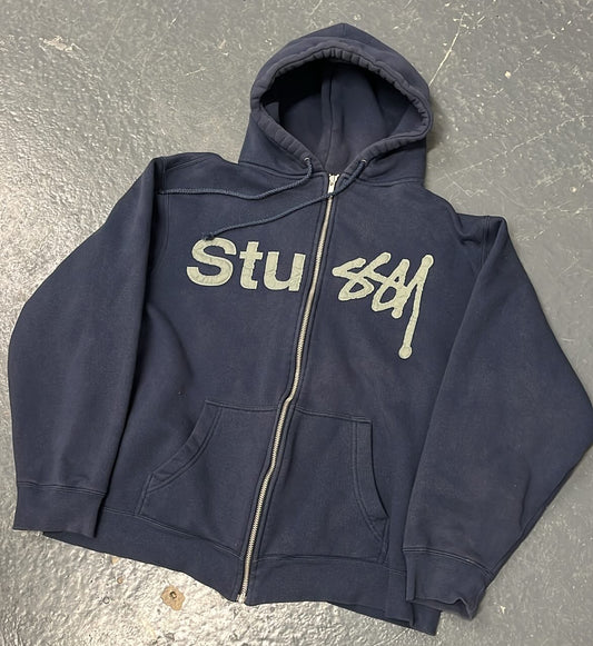 Stussy navy spellout hoodie (M)