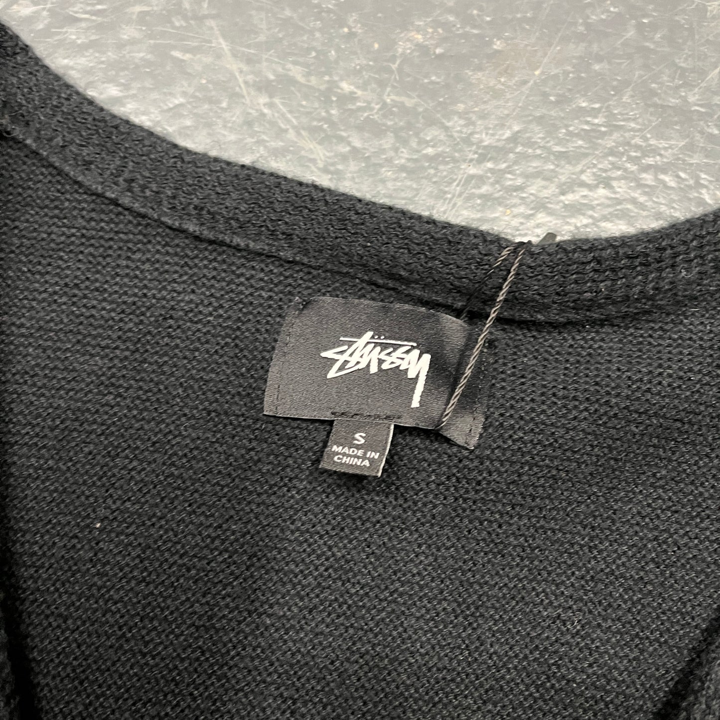 Stussy black pin stripe cardigan (S)