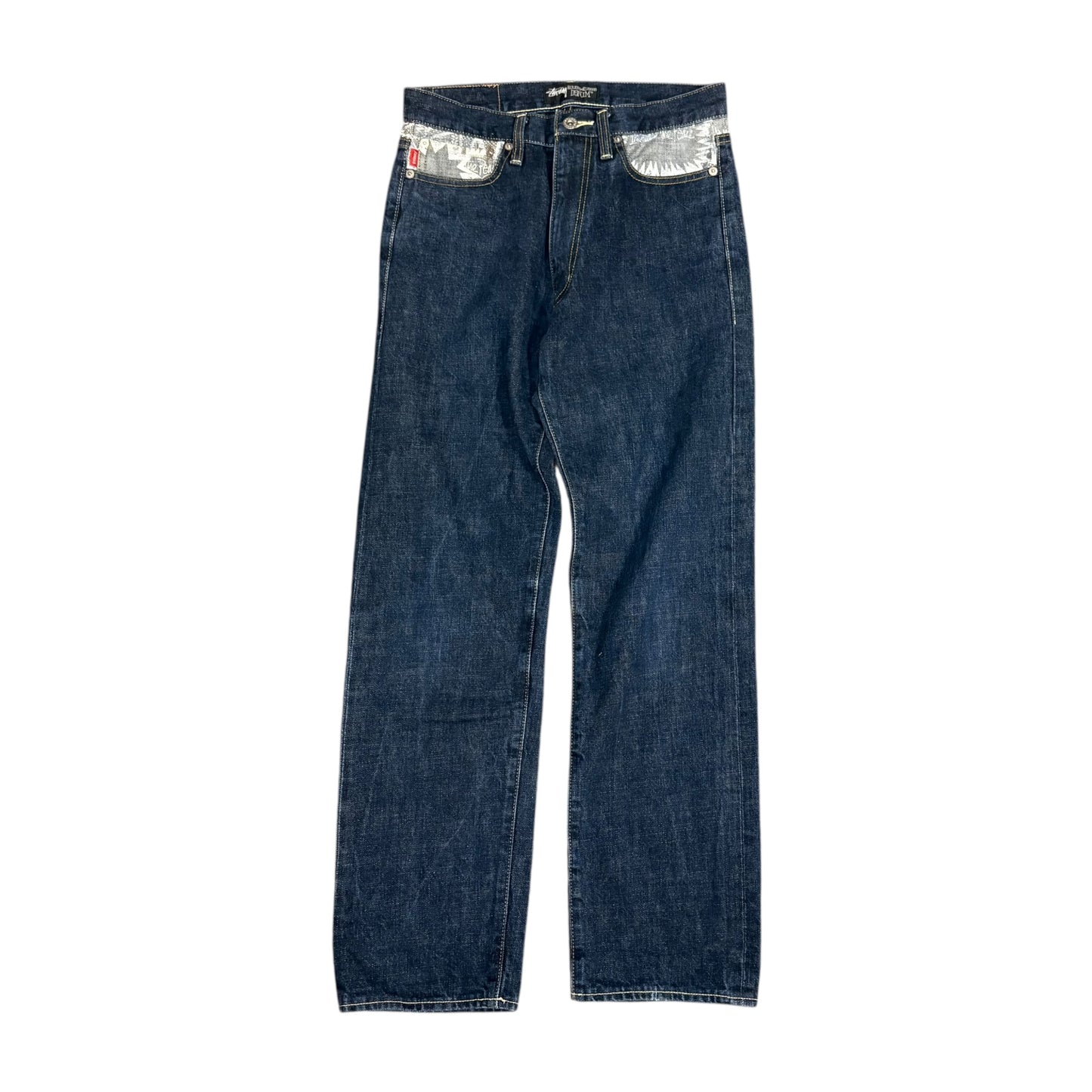 Stussy navy blue graphic jeans (W30”)