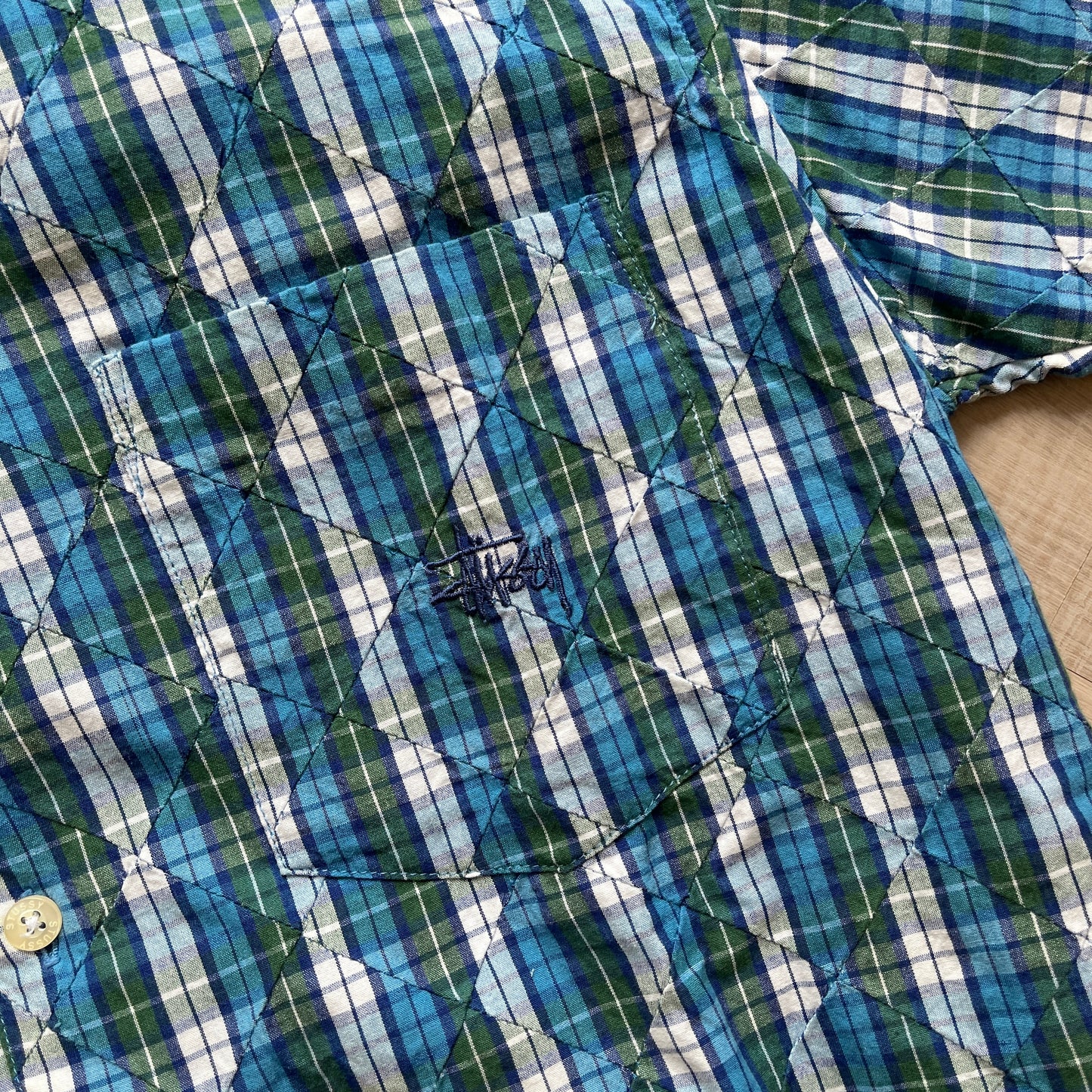 Stussy blue plaid button up shirt (S)