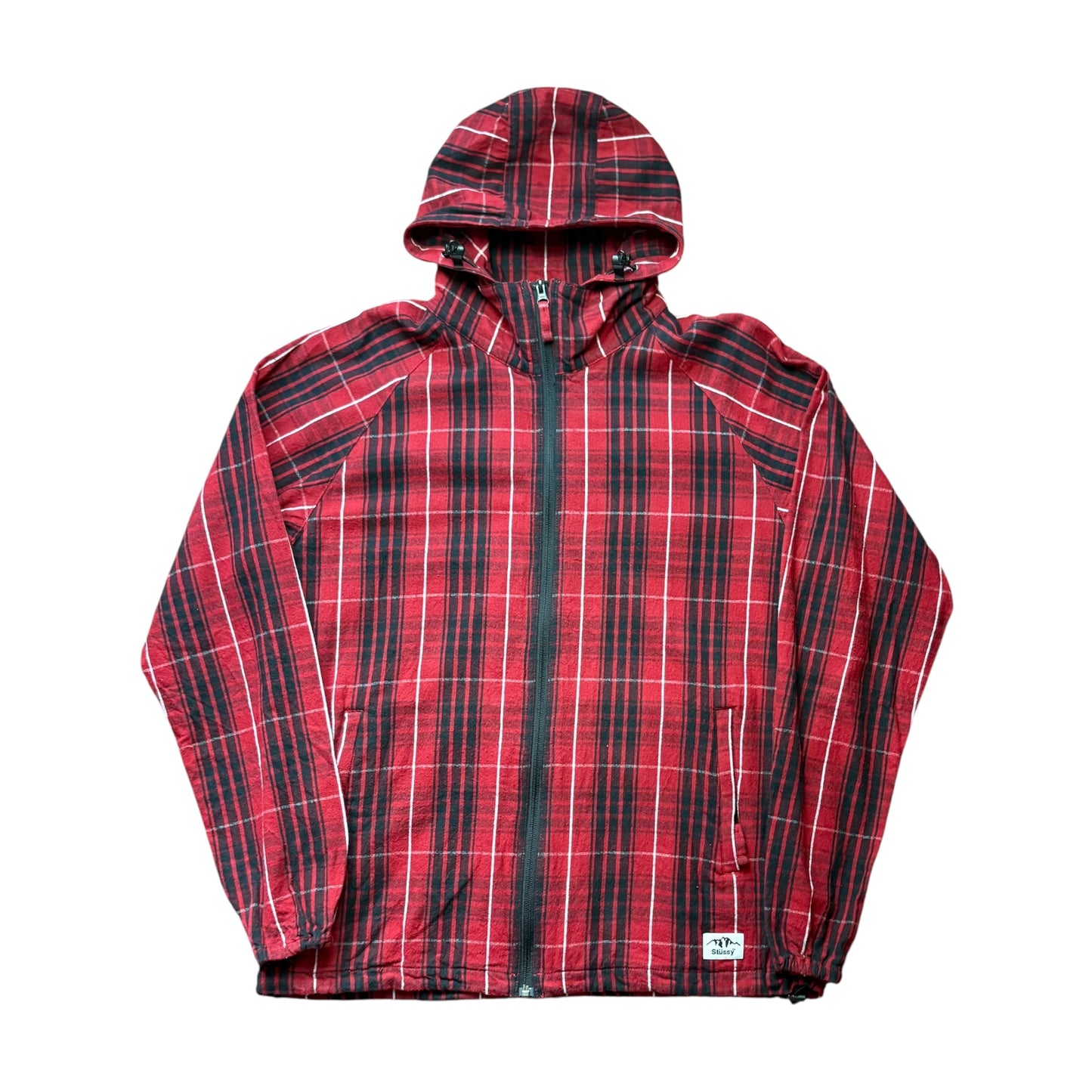 Stussy red tartan zipup jacket (XL)