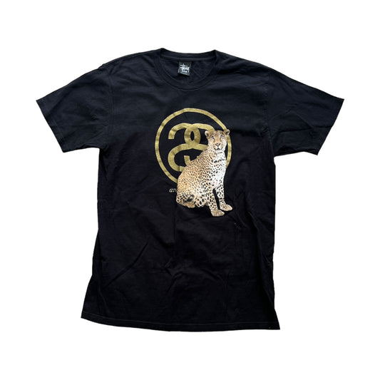 Stussy black leopard print graphic tee (M)