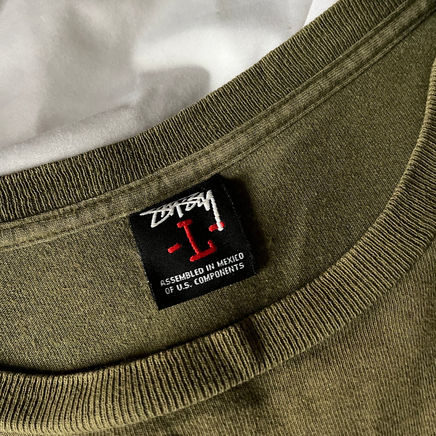 Stussy khaki green spellout tee (L)