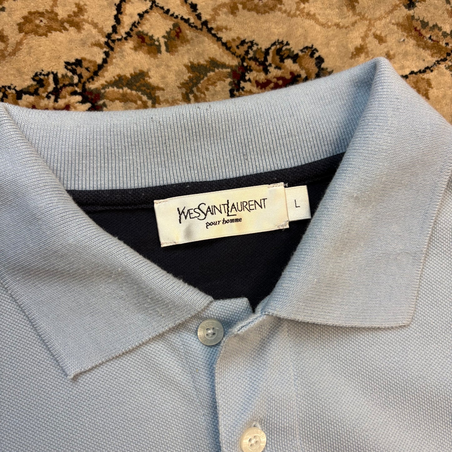 YSL two tone blue polo shirt (L)