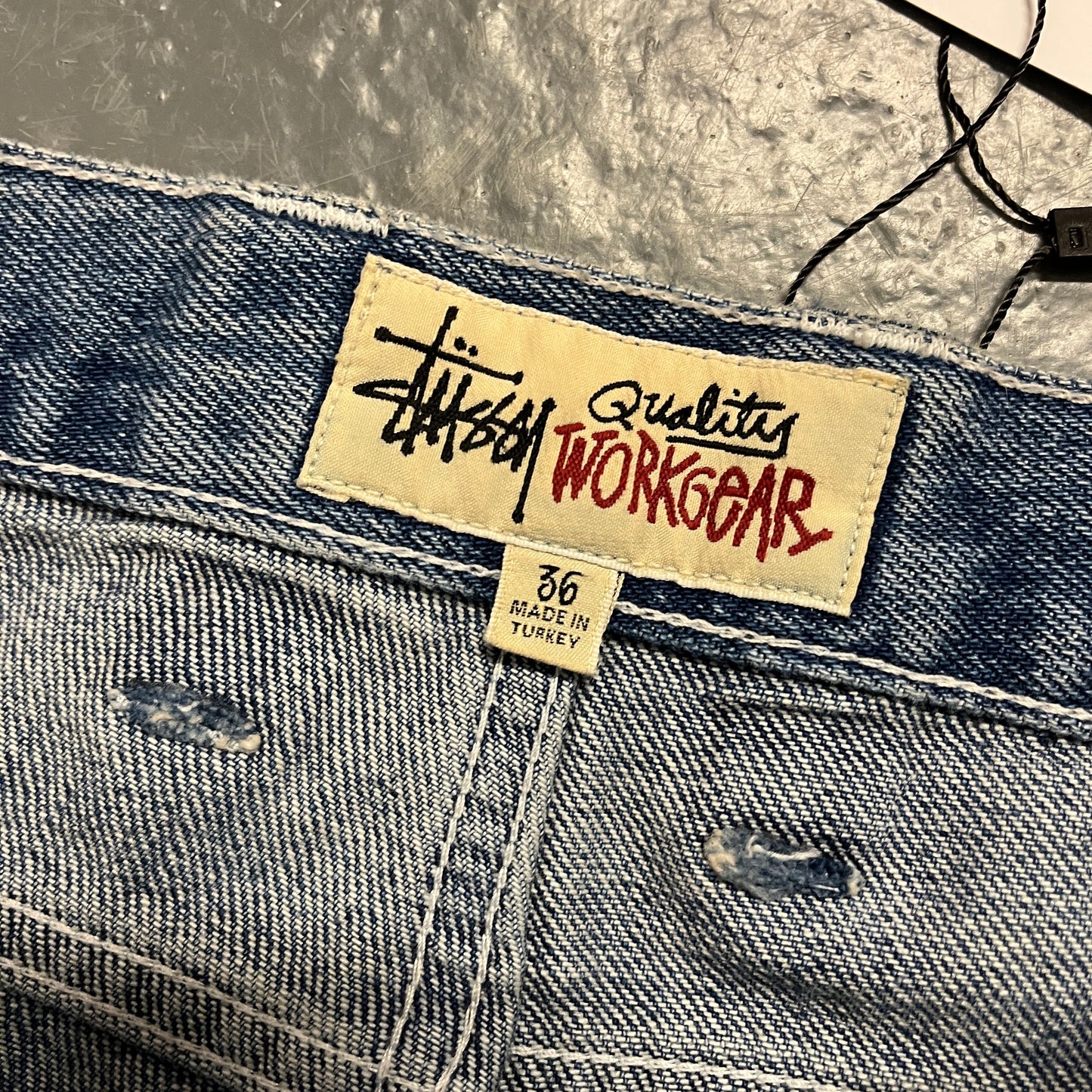 Stussy blue double knee baggy jeans (W36)