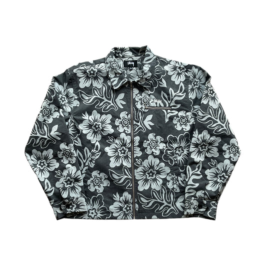 Stussy grey / white floral print jacket (L)