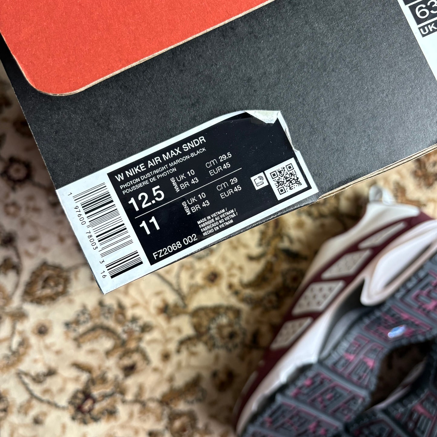 Nike air max sunder white / burgundy (UK10)