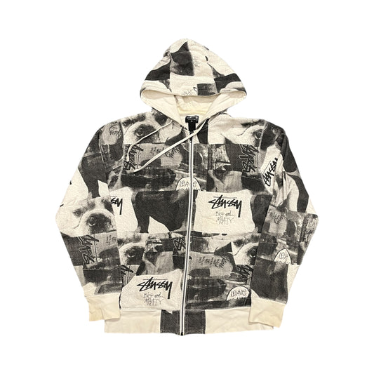 Stussy white collage zipup hoodie (L)