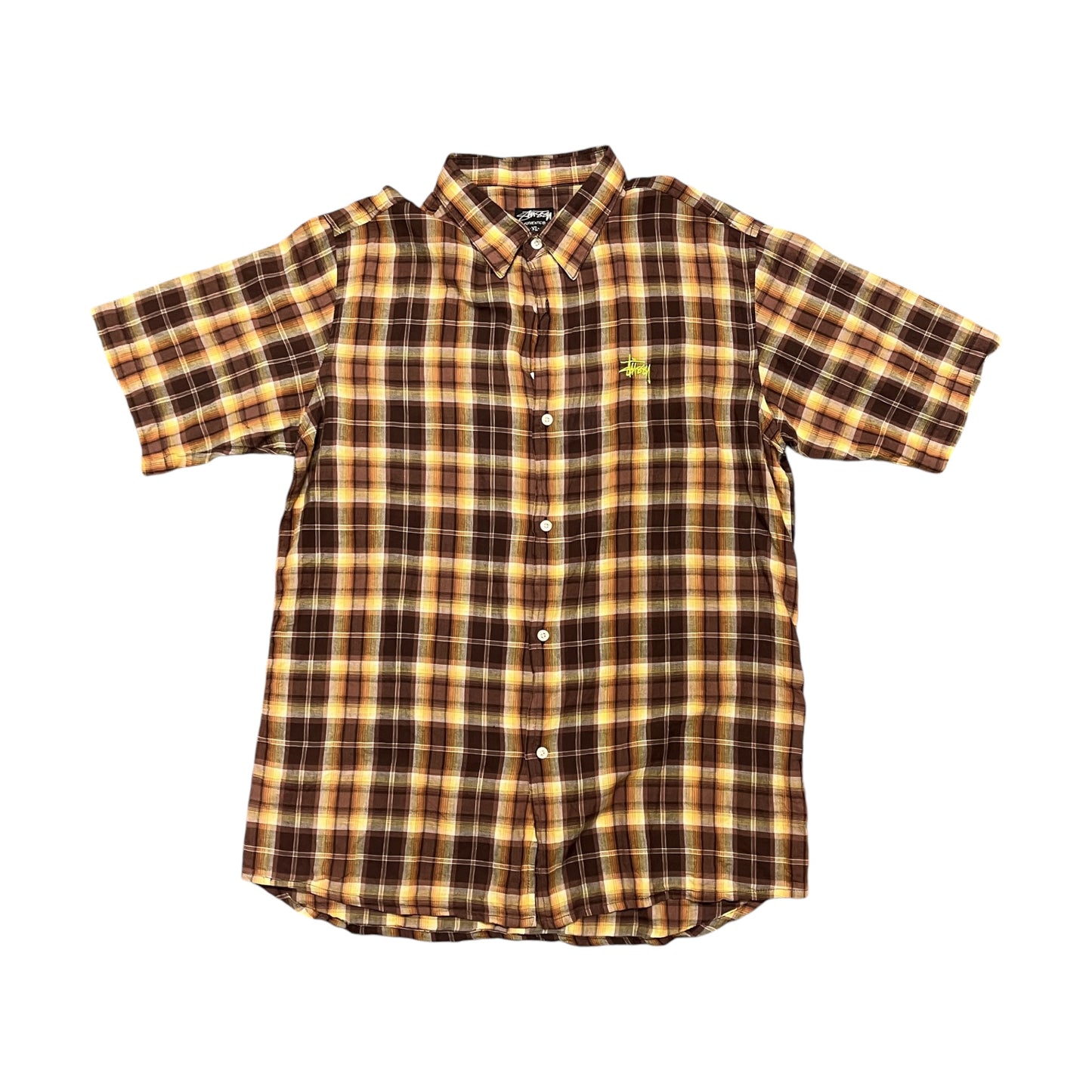 Stussy brown check button up shirt (XL)