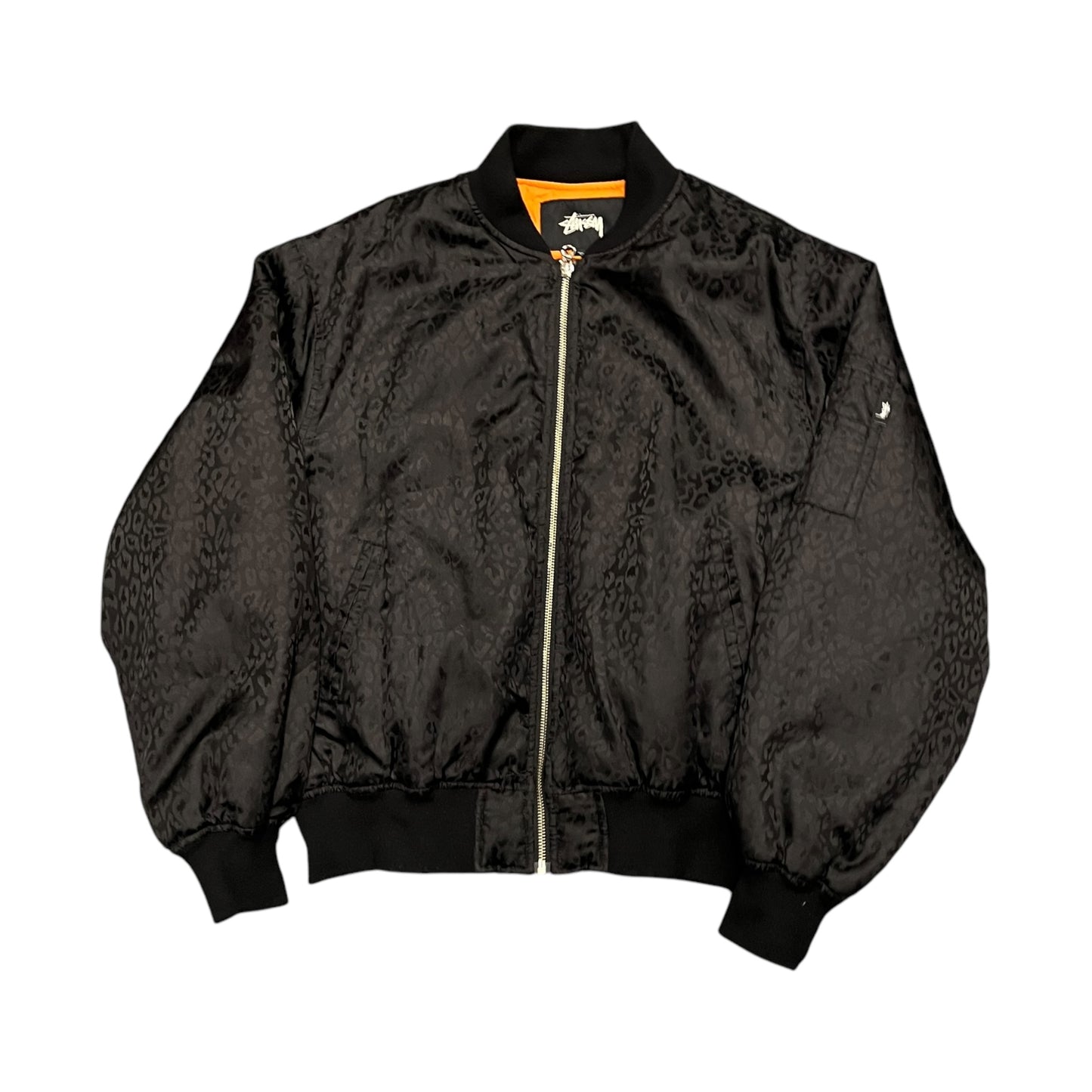 Stussy black leopard print bomber (S)