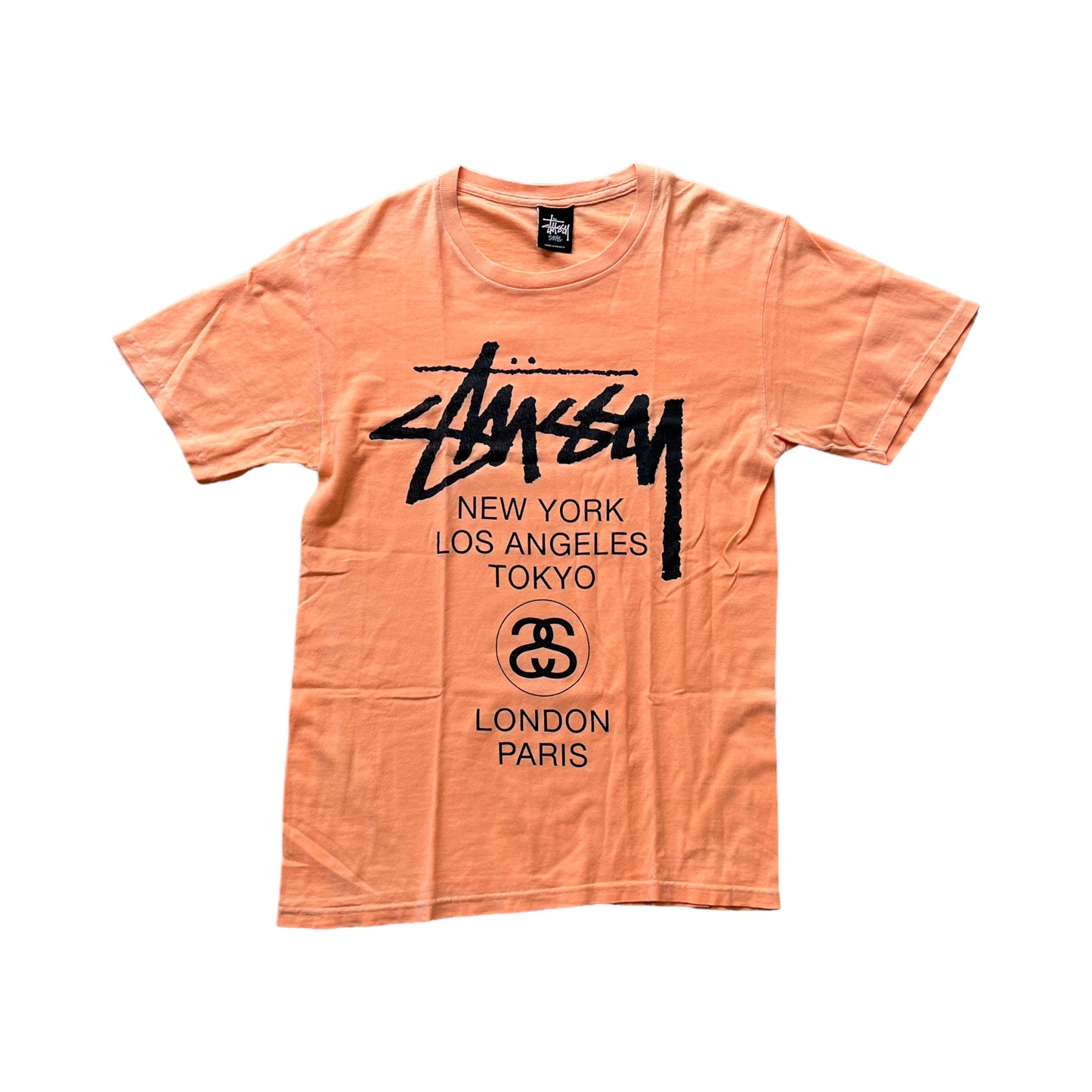 Stussy orange world tour spellout tee (L)