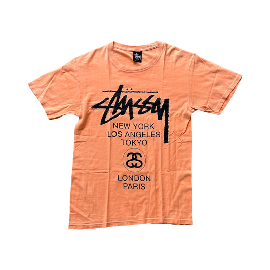 Stussy orange world tour spellout tee (L)