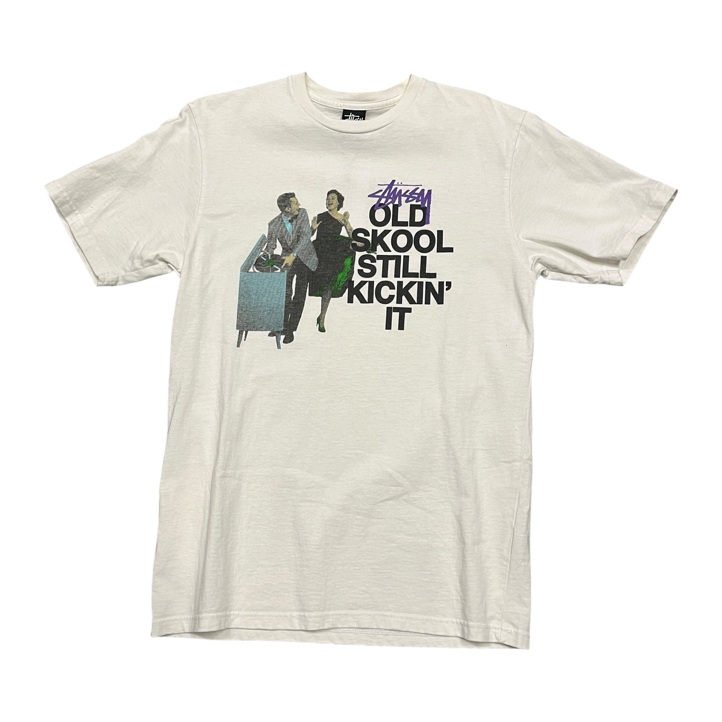 Stussy white old skool kickin it tee (M)